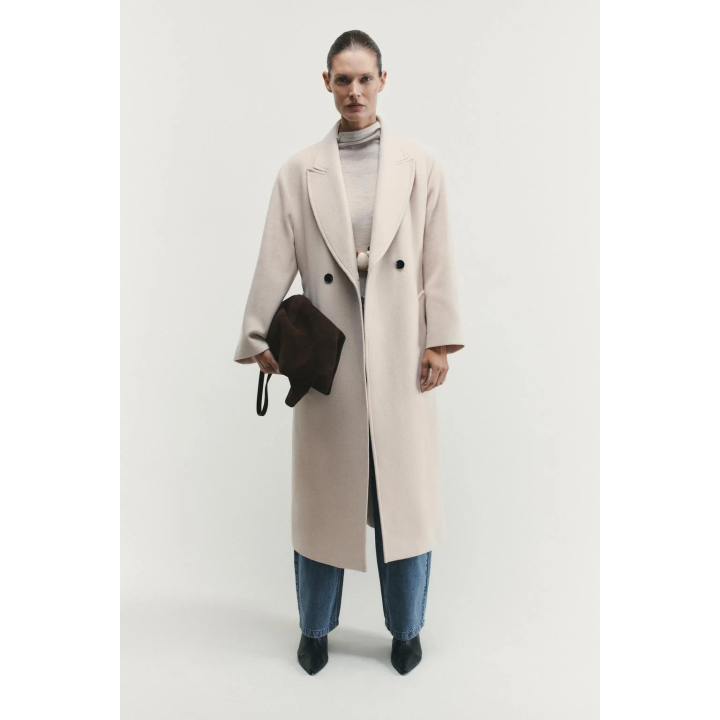 ДЛИННОЕ ПАЛЬТО ИЗ СМЕСОВОЙ ШЕРСТИ С ПОЯСОМ