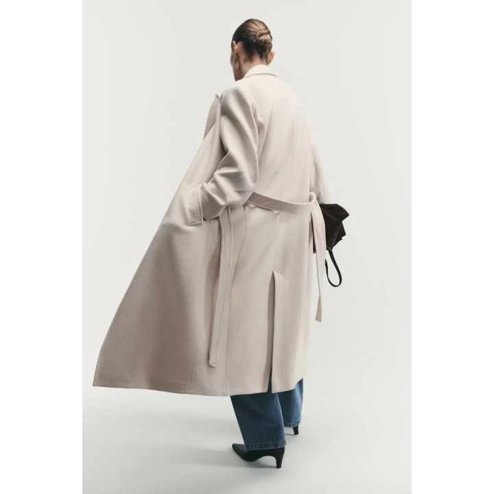 ДЛИННОЕ ПАЛЬТО ИЗ СМЕСОВОЙ ШЕРСТИ С ПОЯСОМ