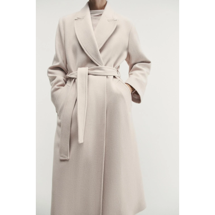 ДЛИННОЕ ПАЛЬТО ИЗ СМЕСОВОЙ ШЕРСТИ С ПОЯСОМ