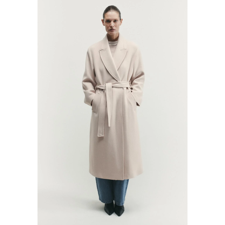 ДЛИННОЕ ПАЛЬТО ИЗ СМЕСОВОЙ ШЕРСТИ С ПОЯСОМ