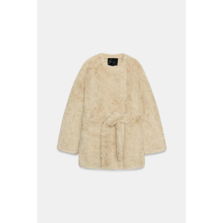 ПАЛЬТО ИЗ ИСКУССТВЕННОГО МЕХА С ПОЯСОМ — ZW COLLECTION