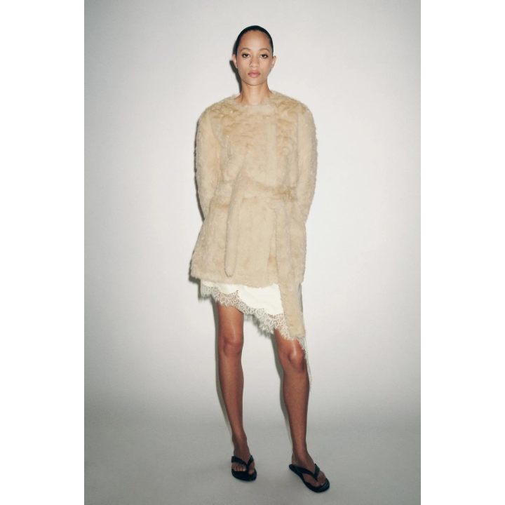 ПАЛЬТО ИЗ ИСКУССТВЕННОГО МЕХА С ПОЯСОМ — ZW COLLECTION