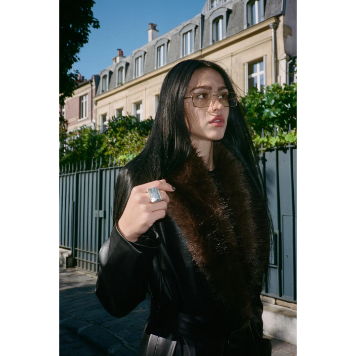 ПАЛЬТО ИЗ ИСКУССТВЕННОЙ КОЖИ СЪЕМНЫЙ ВОРОТНИК