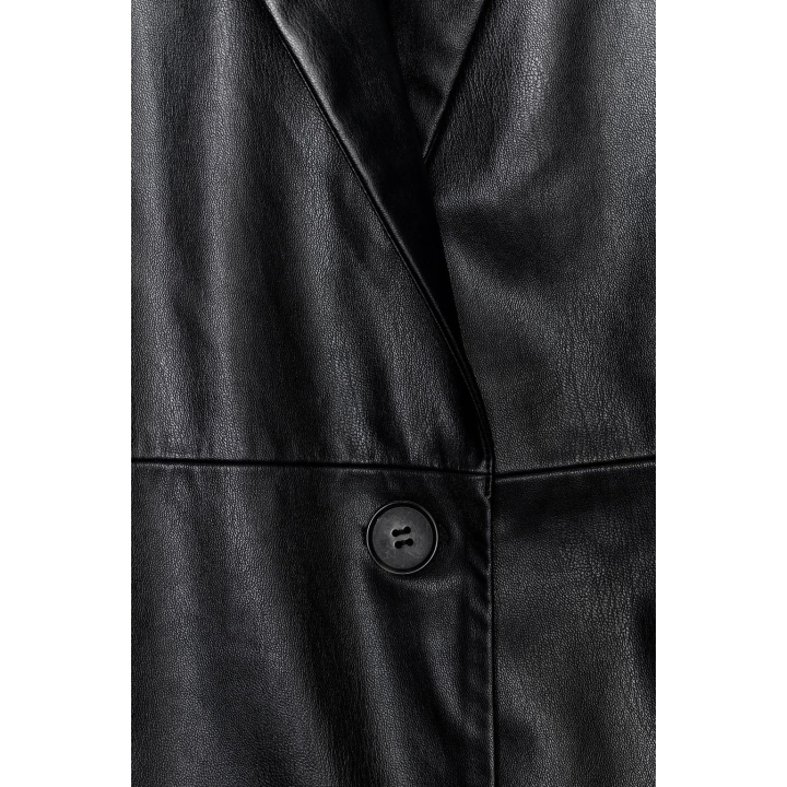 ПАЛЬТО ИЗ ИСКУССТВЕННОЙ КОЖИ СЪЕМНЫЙ ВОРОТНИК