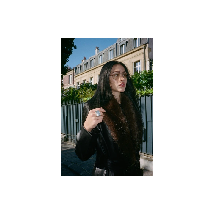 ПАЛЬТО ИЗ ИСКУССТВЕННОЙ КОЖИ СЪЕМНЫЙ ВОРОТНИК