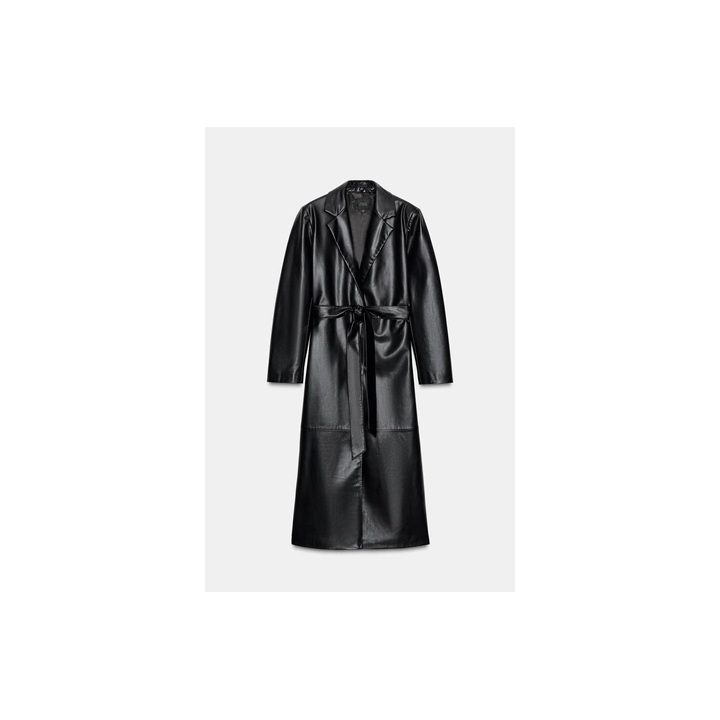 ПАЛЬТО ИЗ ИСКУССТВЕННОЙ КОЖИ СЪЕМНЫЙ ВОРОТНИК