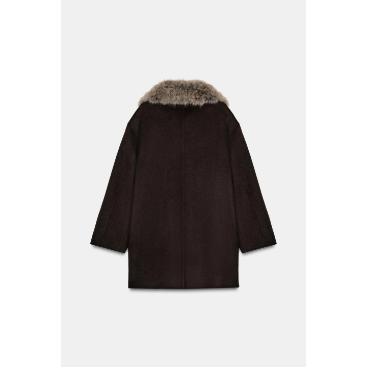Шерстяное пальто с воротником съемным искусственным мехом коллекция zw