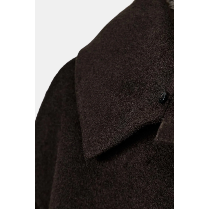 Шерстяное пальто с воротником съемным искусственным мехом коллекция zw