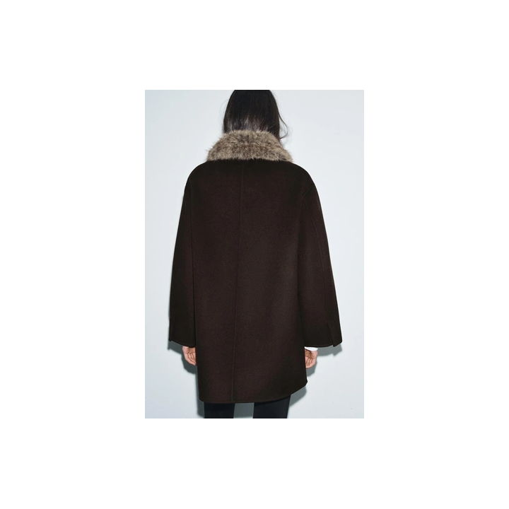 Шерстяное пальто с воротником съемным искусственным мехом коллекция zw