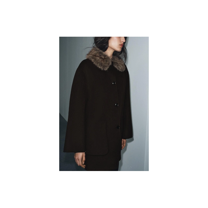 Шерстяное пальто с воротником съемным искусственным мехом коллекция zw