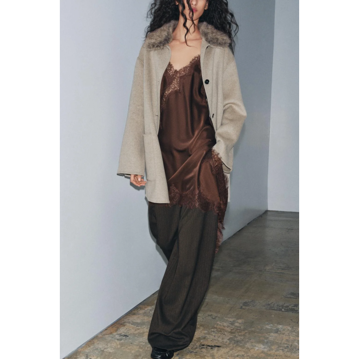 ПАЛЬТО ИЗ ШЕРСТИ С ВОРОТНИКОМ ИЗ ИСКУССТВЕННОГО МЕХА — ZW COLLECTION