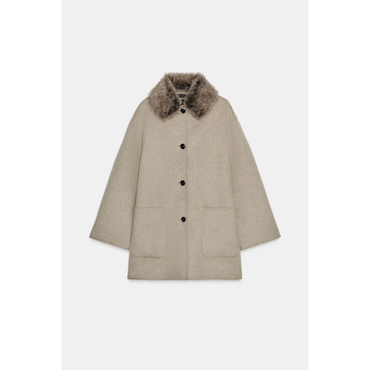 ПАЛЬТО ИЗ ШЕРСТИ С ВОРОТНИКОМ ИЗ ИСКУССТВЕННОГО МЕХА — ZW COLLECTION