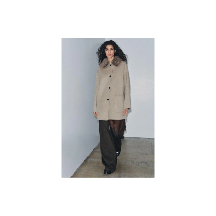 ПАЛЬТО ИЗ ШЕРСТИ С ВОРОТНИКОМ ИЗ ИСКУССТВЕННОГО МЕХА — ZW COLLECTION