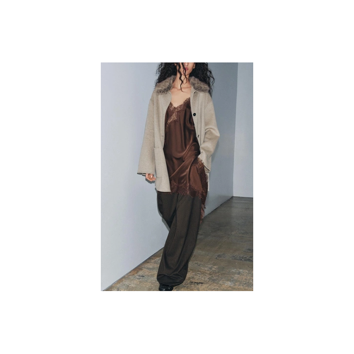 ПАЛЬТО ИЗ ШЕРСТИ С ВОРОТНИКОМ ИЗ ИСКУССТВЕННОГО МЕХА — ZW COLLECTION