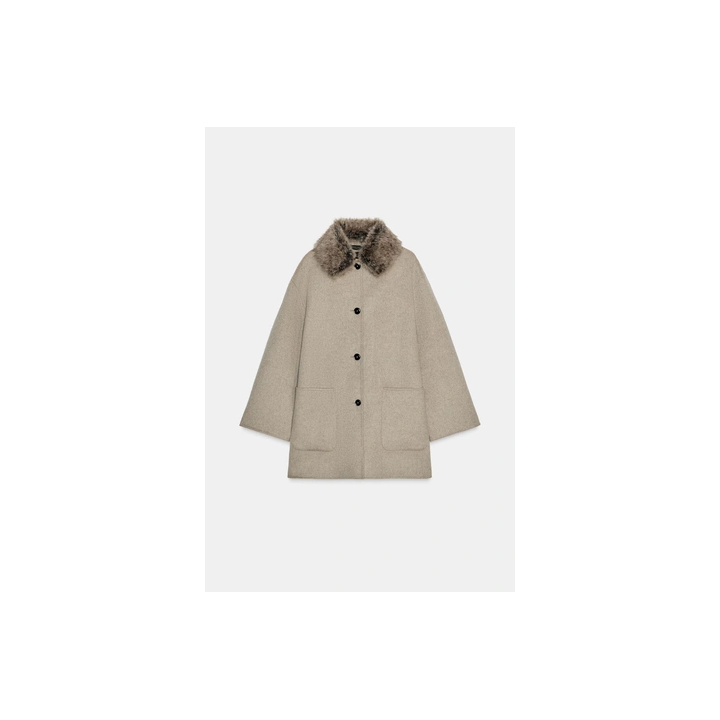 ПАЛЬТО ИЗ ШЕРСТИ С ВОРОТНИКОМ ИЗ ИСКУССТВЕННОГО МЕХА — ZW COLLECTION