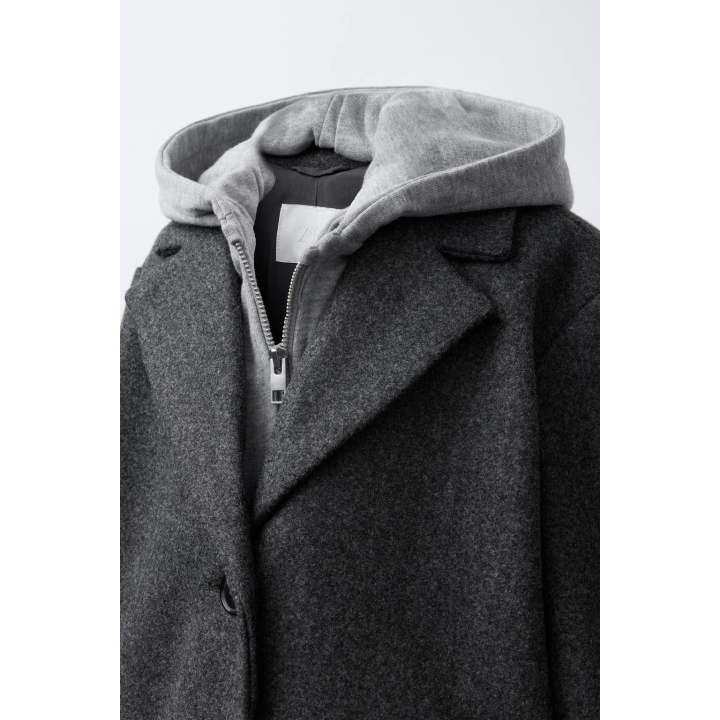 ДЛИННОЕ ПАЛЬТО СО СЪЕМНЫМ КАПЮШОНОМ