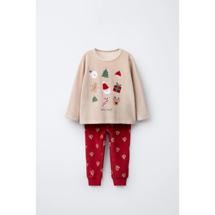 Пижама из вельвета с рисунком оленей, 2-6 лет