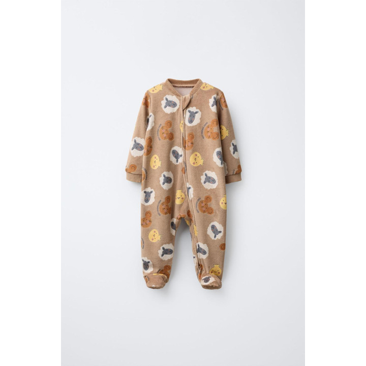 Детский комбинезон из бархата с животным принтом