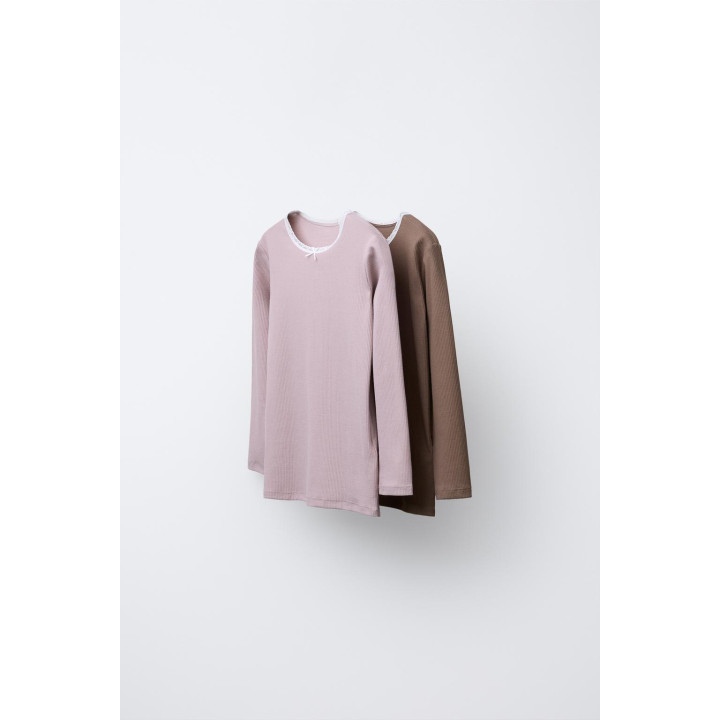 Футболки с круглым вырезом на шестеро лет / 2-пачка рубчатых с кружевными оборками