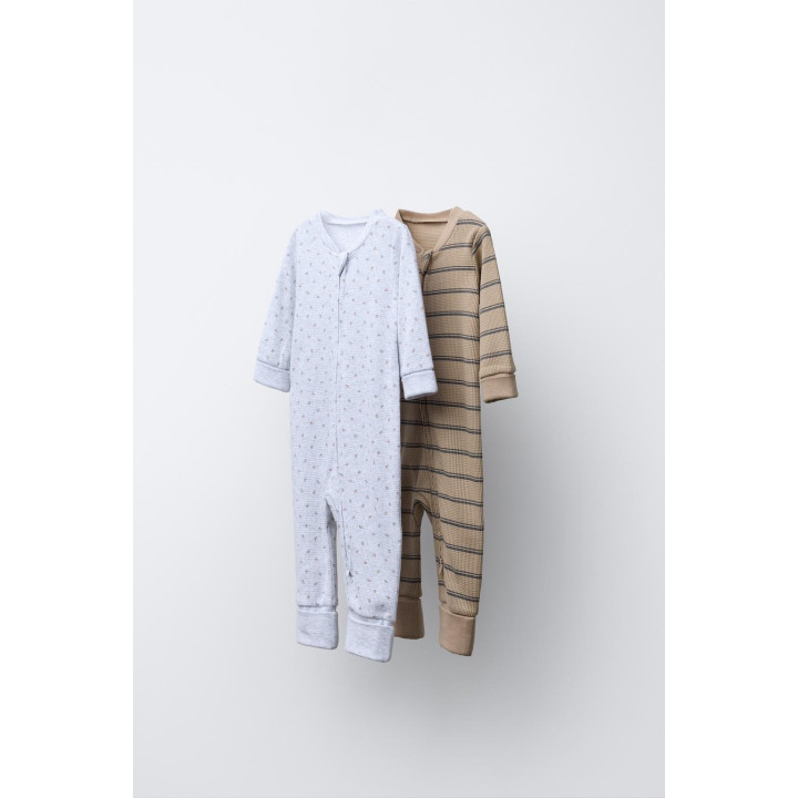 TWO-PACK OF FLORAL AND STRIPED FULL SLEEPSUITS WITH CONVERTIBLE FEET