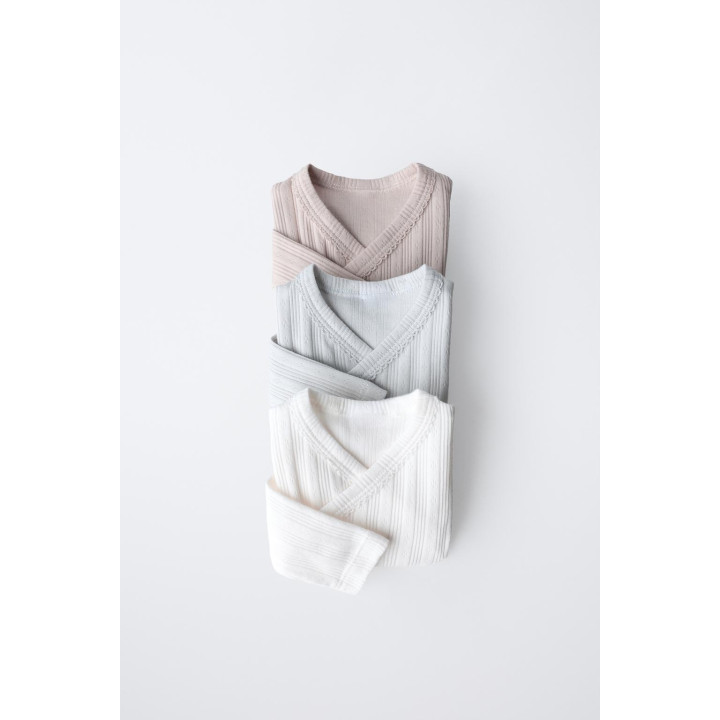 0-6 МЕСЯЦЕВ/НАБОР ИЗ ТРЕХ БОДИ С ДЛИННЫМИ РУКАВАМИ И ВЫРЕЗОМ КИМОНО