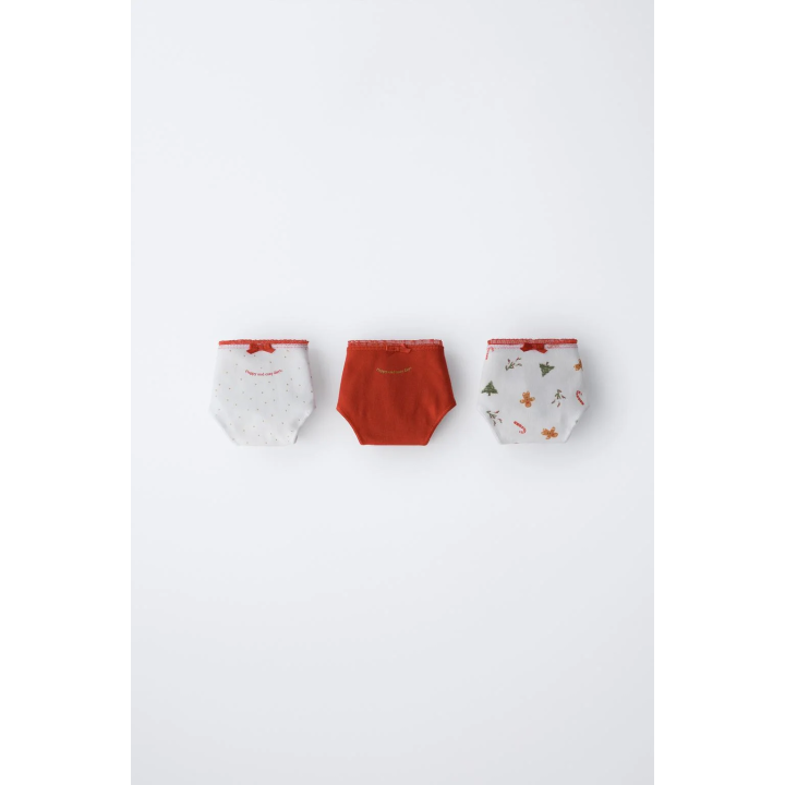 6-14 лет / трёхпарная упаковка трусов с рисунками деревьев и печеньками