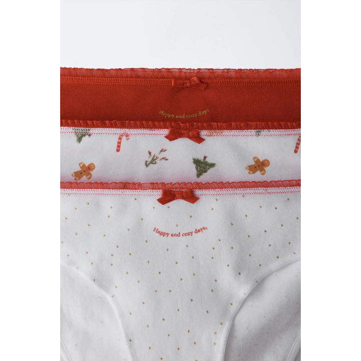 6-14 лет / трёхпарная упаковка трусов с рисунками деревьев и печеньками