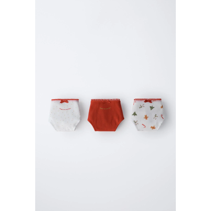 6-14 лет / трёхпарная упаковка трусов с рисунками деревьев и печеньками