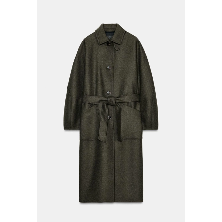 ПАЛЬТО ИЗ ШЕРСТИ С КОНТРАСТНЫМ ВОРОТНИКОМ И РУКАВАМИ «ШАР»