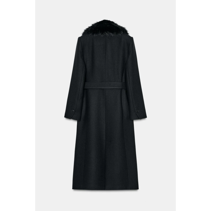 ПАЛЬТО ИЗ ШЕРСТИ С ЛАЦКАНАМИ ИЗ ИСКУССТВЕННОГО МЕХА И ПОЯСОМ