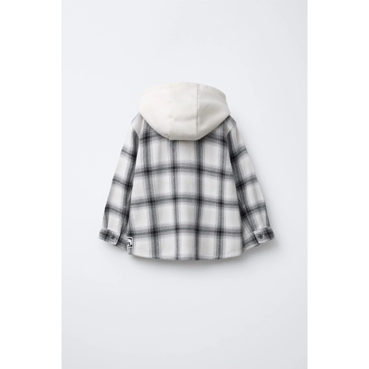 РУБАШКА В КЛЕТКУ С КАПЮШОНОМ ИЗ ФЛИСА