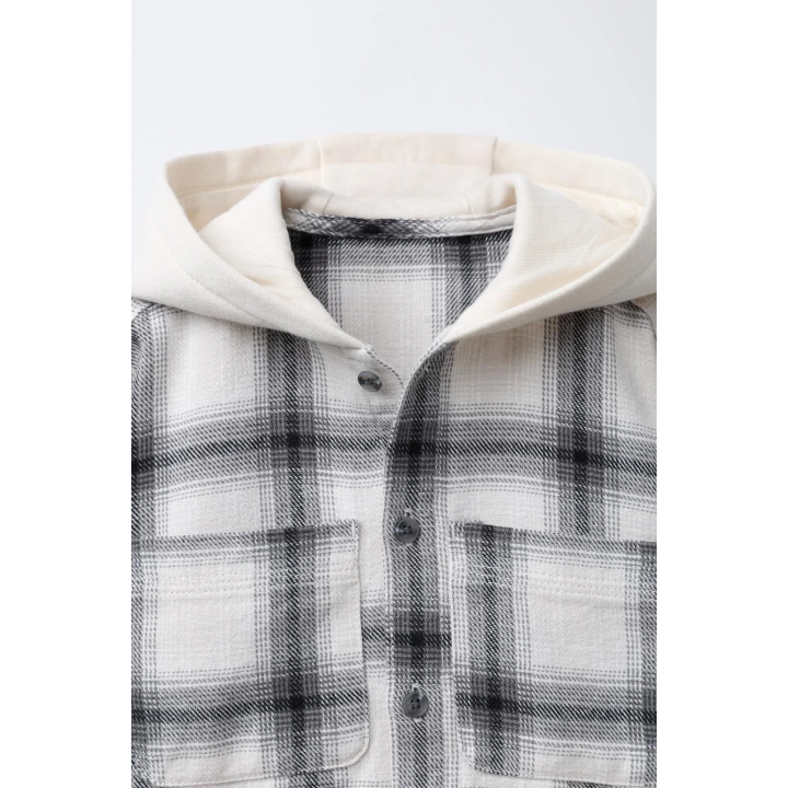 РУБАШКА В КЛЕТКУ С КАПЮШОНОМ ИЗ ФЛИСА