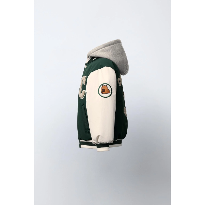 БОМБЕР СО СЪЕМНЫМ КАПЮШОНОМ И ФЛИСОВОЙ ПОДКЛАДКОЙ, НЕЙЛОН CAPIBARA CAPYFUN ©