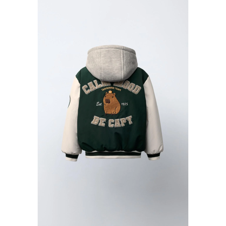 БОМБЕР СО СЪЕМНЫМ КАПЮШОНОМ И ФЛИСОВОЙ ПОДКЛАДКОЙ, НЕЙЛОН CAPIBARA CAPYFUN ©