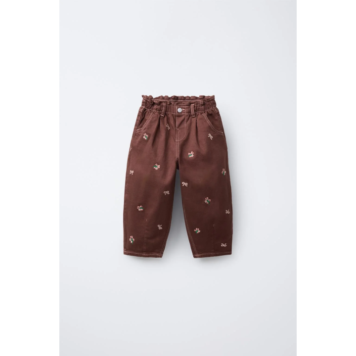 Багги-брюки с вышивкой цветов из твила