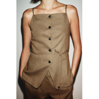 ЖИЛЕТ ИЗО ЛЬНА С ПОЯСОМ И БИСЕРОМ