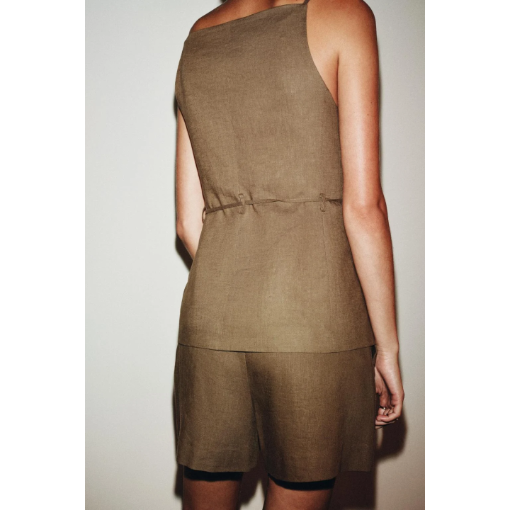 ЖИЛЕТ ИЗО ЛЬНА С ПОЯСОМ И БИСЕРОМ