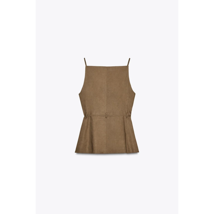 ЖИЛЕТ ИЗО ЛЬНА С ПОЯСОМ И БИСЕРОМ