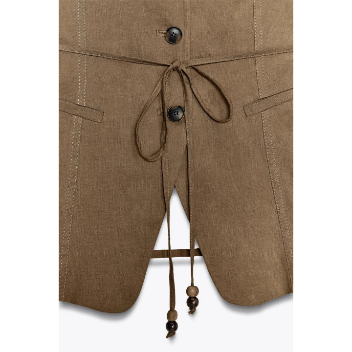 ЖИЛЕТ ИЗО ЛЬНА С ПОЯСОМ И БИСЕРОМ