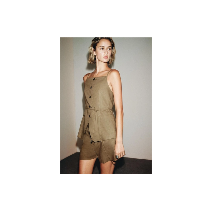 ЖИЛЕТ ИЗО ЛЬНА С ПОЯСОМ И БИСЕРОМ