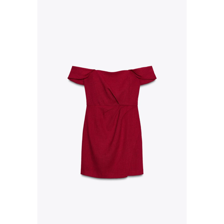 МИНИ-ПЛАТЬЕ С ОТКРЫТЫМИ ПЛЕЧАМИ И ПРИСПУЩЕННЫМИ РУКАВАМИ