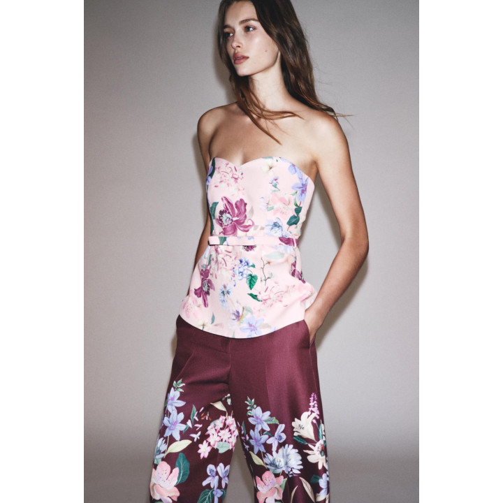 ТОП-БЮСТЬЕ С ЦВЕТОЧНЫМ ПРИНТОМ И ПОЯСОМ