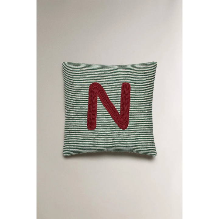 CHILDREN'S EMBROIDERED LETTER N CUSHION