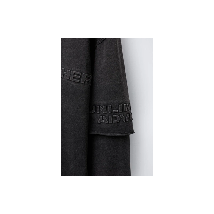 FADED-EFFECT T-SHIRT WITH DOUBLE SLEEVES AND RAISED SLOGAN