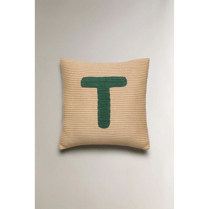 CHILDREN'S EMBROIDERED LETTER T CUSHION