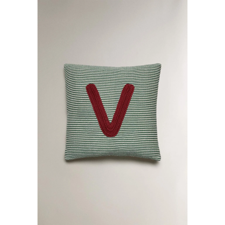 CHILDREN'S EMBROIDERED LETTER V CUSHION