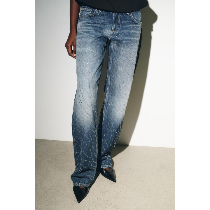 ДЖИНСЫ TRF WIDE LEG С НИЗКОЙ ПОСАДКОЙ И СТРАЗАМИ