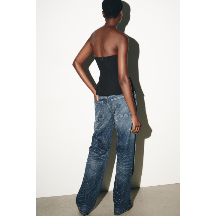 ДЖИНСЫ TRF WIDE LEG С НИЗКОЙ ПОСАДКОЙ И СТРАЗАМИ