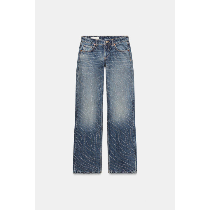 ДЖИНСЫ TRF WIDE LEG С НИЗКОЙ ПОСАДКОЙ И СТРАЗАМИ