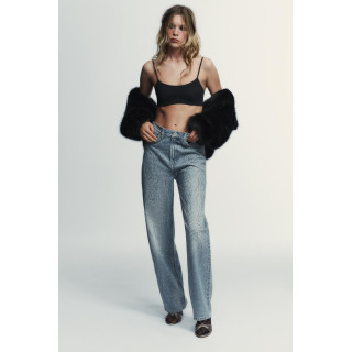 ДЖИНСЫ TRF ПРЯМОГО КРОЯ С ВЫСОКОЙ ПОСАДКОЙ И СТРАЗАМИ